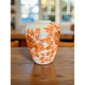 Porcelain ginger jar with orange floral design by Tilso Japan